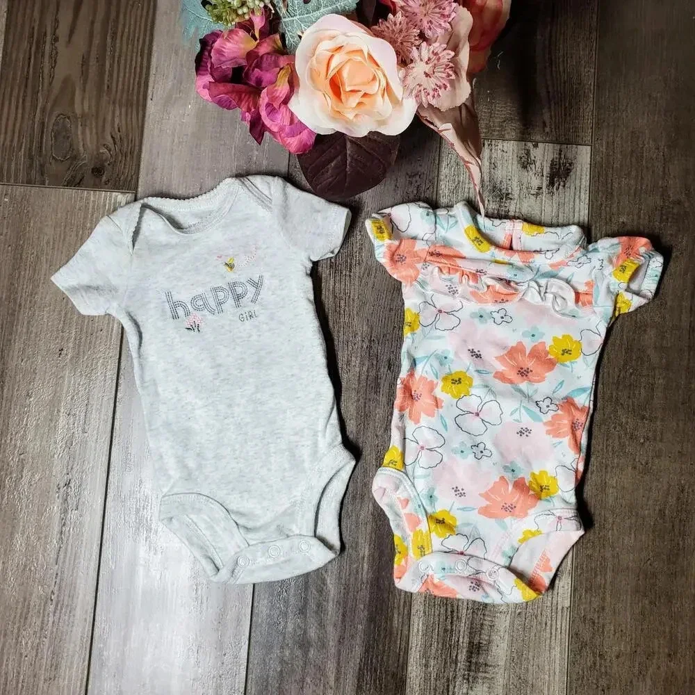 Carter's Floral Baby Girl NB Newborn Bodysuit Top Bundle